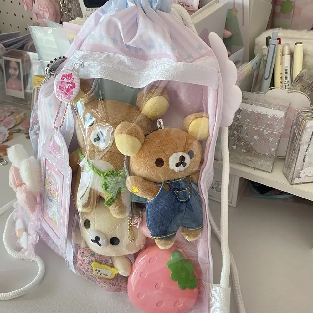 Y2K ดอกไม้น่ารักพิมพ์ Drawstring ปวดกระเป๋าตุ๊กตาแบบพกพาพกพาวาดเชือกกระเป๋าสบายๆพิมพ์กระเป๋าเป้สะพายหลังเยาวชน