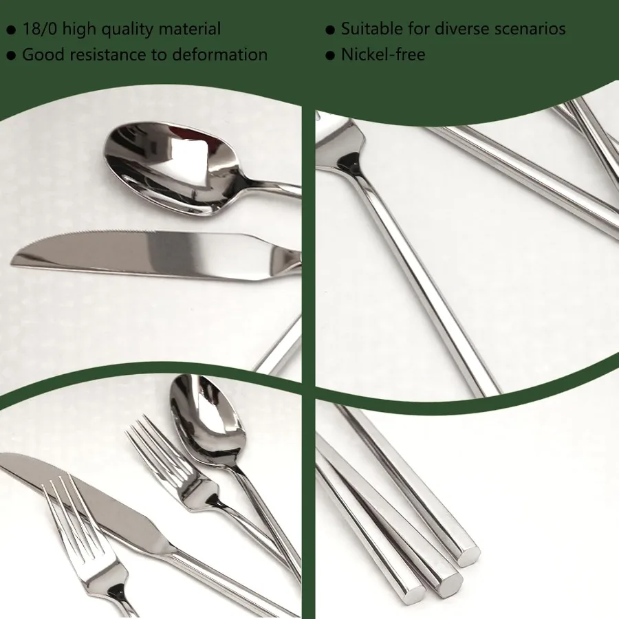 طقم أدوات فضية 18/10 مكون من 20 قطعة، طقم أطباق سداسية من الفولاذ المقاوم للصدأ، طقم أدوات مائدة حديثة، خدمة لـ 4 أشخاص، غسول أطباق بلمسة نهائية مرآة