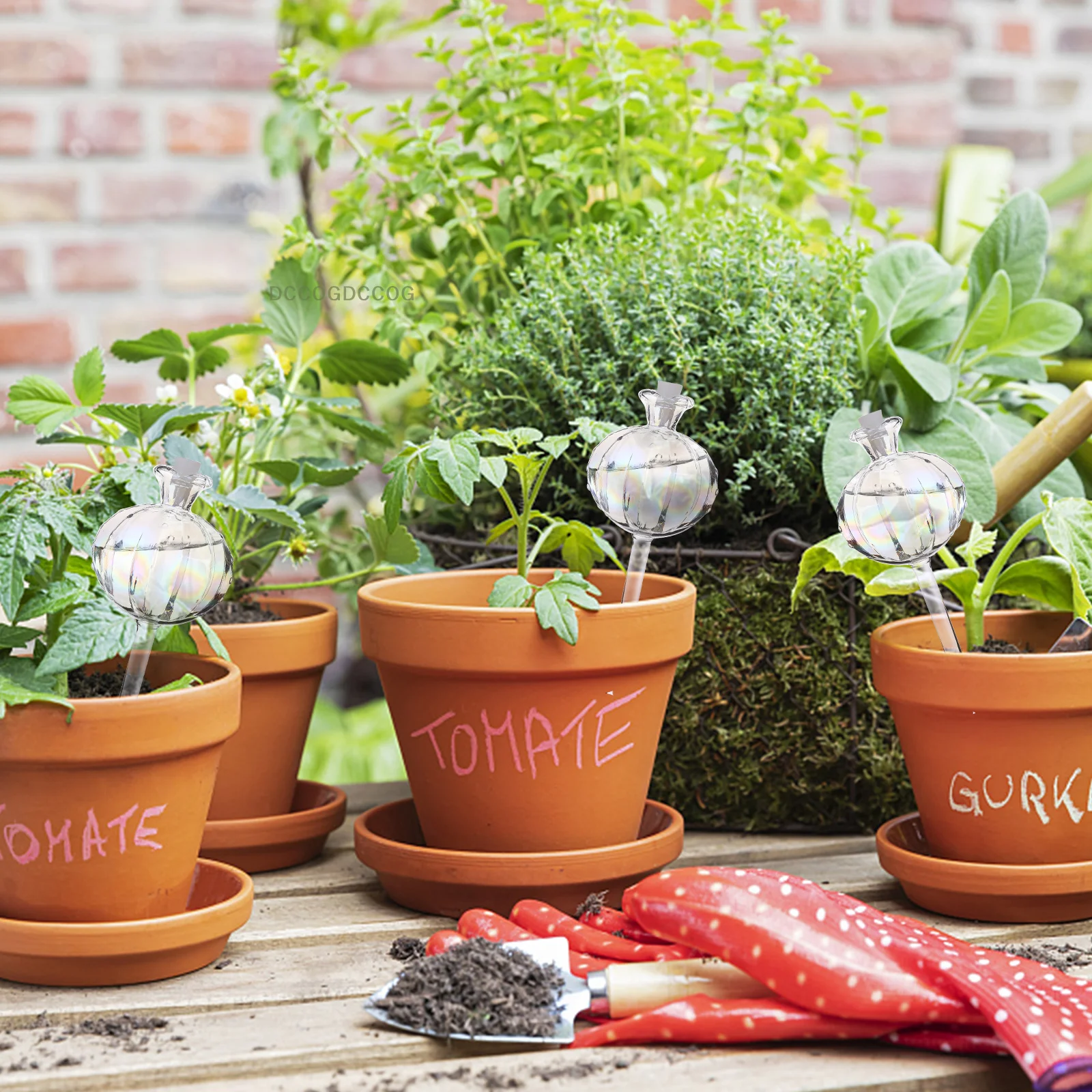 6 قطعة كبيرة قزحي الألوان الزجاج مصنع سقي لمبات الزجاج الشفاف قطرات المياه النباتية الملونة زهرة شكل مصابيح السقي الذاتي السيارات #5