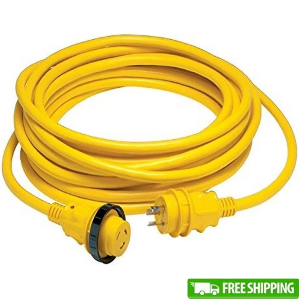 

30A 125V 50' Marine Electrical Cordset Watertight Heavy Duty Flexible Cable LED Power Indicator Plug Connector Durable