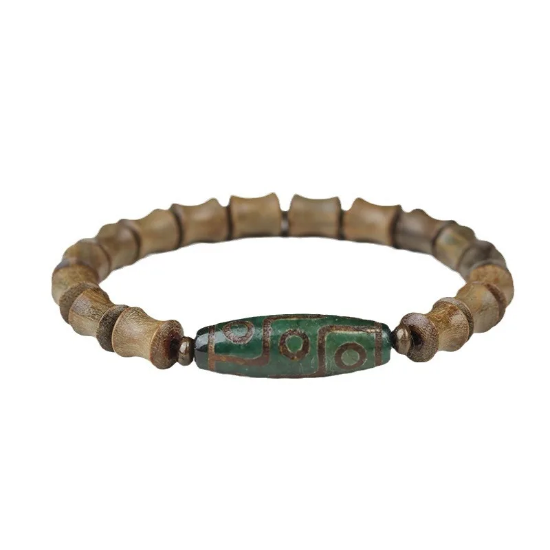 Natural Green Sandalwood Steady Progress Bracelet DIY Dzi Bead Style Men Women Ancient Style Jewelry Holiday Gift