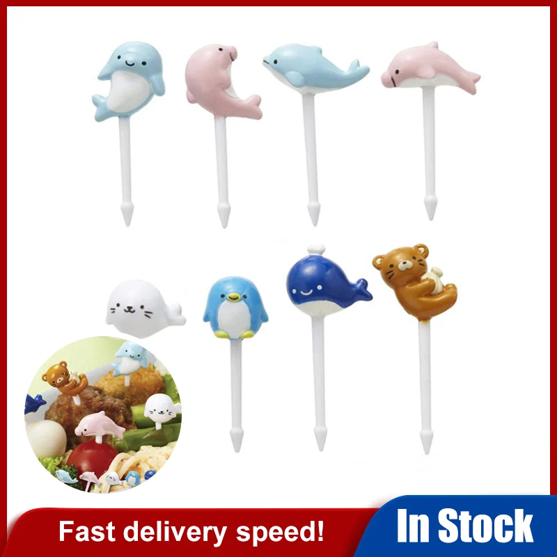 

8pcs/set Mini Dolphin Fruit Fork Toothpicks Skewers Dolphin Food Stick Picks Mini Lunch Box Bento Decoration Kids Party Toppers