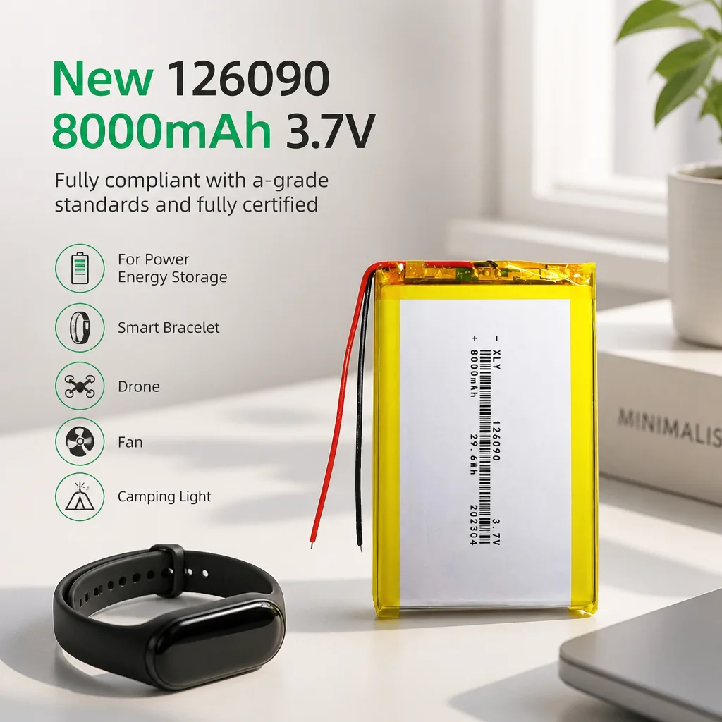 

New 126090 8000mAh 3.7V Li-Polymer Rechargeable Battery For Power Storage Smart Bracelet Drone Fan Camping Light