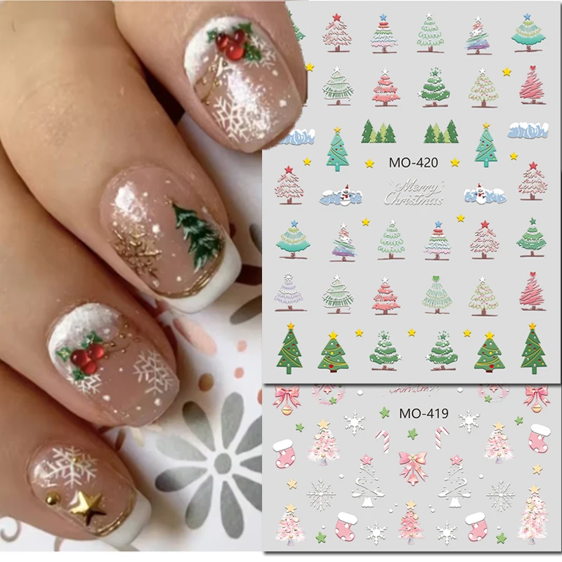 

5D тисненные наклейки для дизайна ногтей, рождественские елки, круги, ботинки, снежинки, колокольчики, наклейки для ногтей, украшения для маникюра