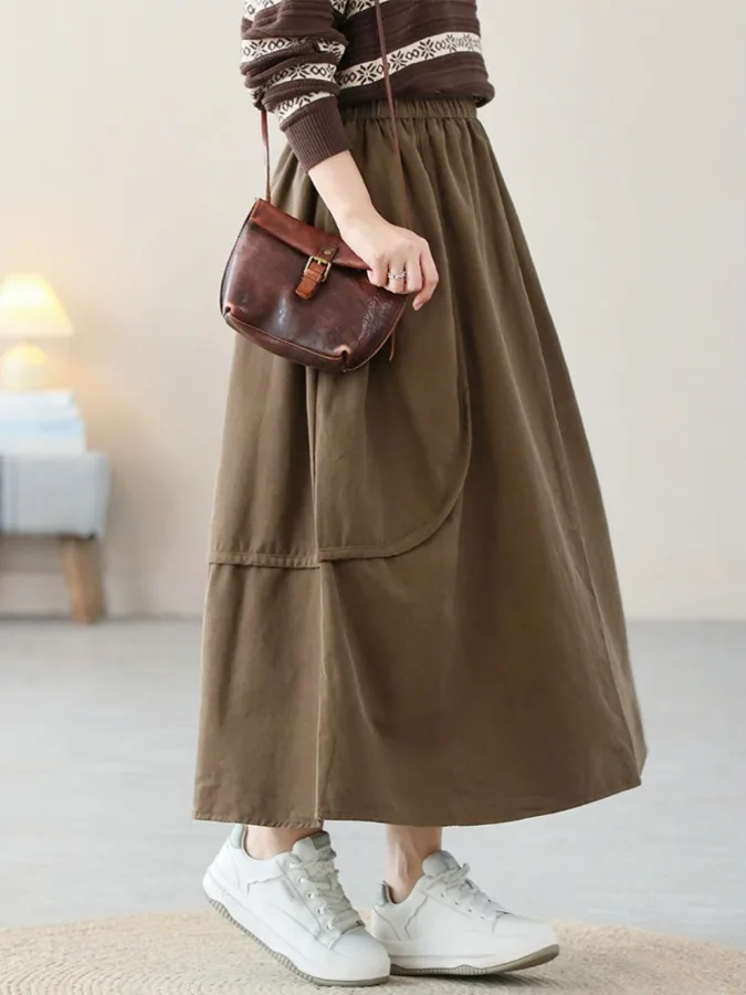 

Authentic 2025 Women's Loose Casual A-Line Midi Skirt Large Hemline Versatile Cotton Ciwalk Spring Autumn Seasonal Skirt