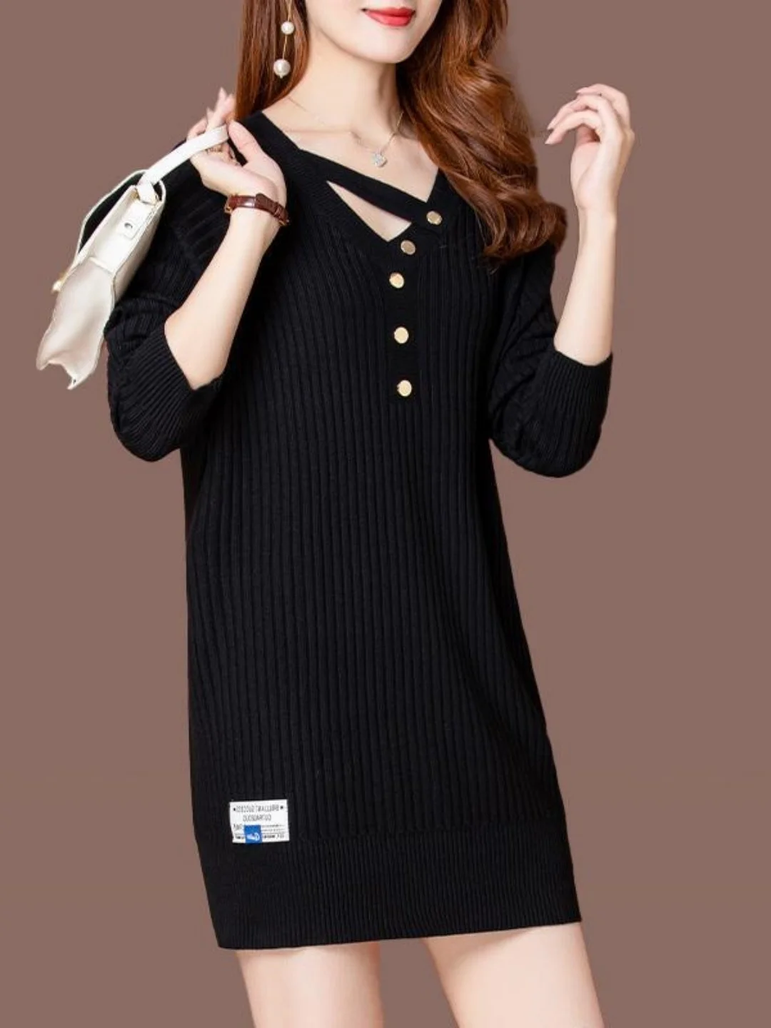 

plus Size Knitted Sweater Long Sve V-Ne Button up Mid-Length Slimming Base Layer Autumn Winter Faion Korean Sle