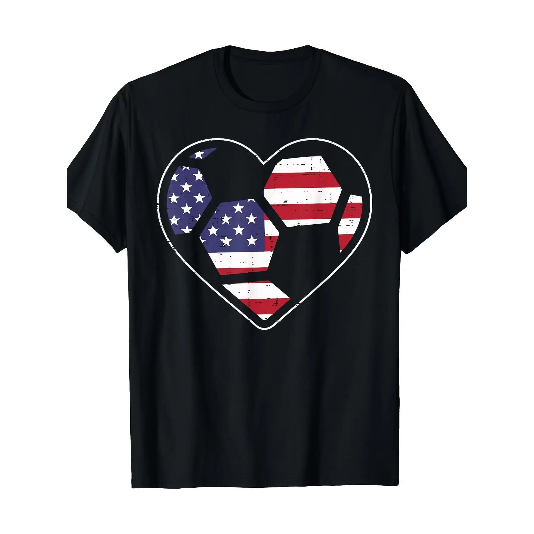 

I Love American Soccer T-shirt US Flag Football Graphic Tees Heart Print Sports Style Top Men Women