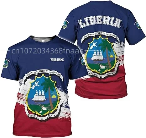 2024 New Men\'s T-shirt Liberia Flag 3D Print Street Harajuku Extra Large O-Neck T-shirt Custom Name Men\'s and Women\'s Top