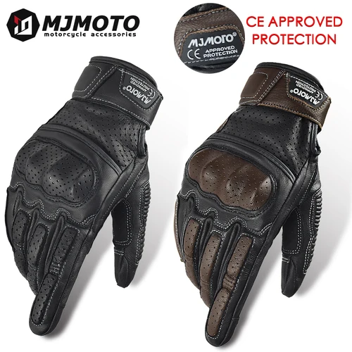 Con CE aprobado verano Retro Cuero perforado Guantes de motocicleta hombres mujeres dedo completo Motocross Dirt Biker Guantes Moto