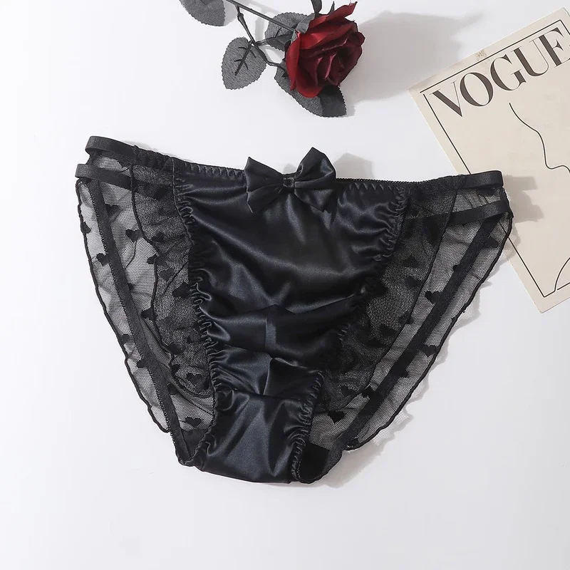 

Sexy Mens Briefs Lace Bow Transparent Mesh Underwear Underpants See Through Low waisted Panties Briefs for Man