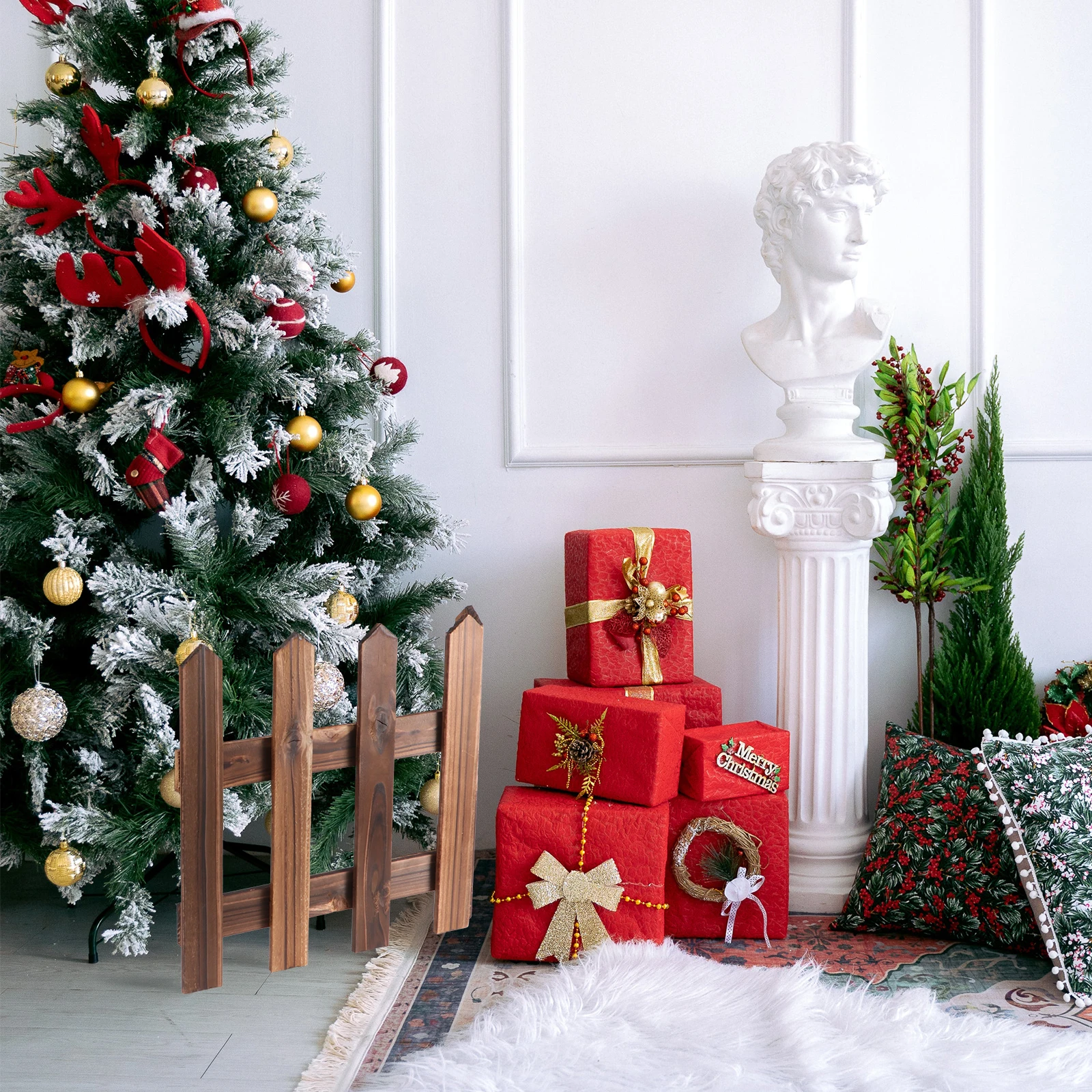 

Wooden Picket Fence Carbonized Miniature Garden Outdoor Xmas Tree Christmas Decorations Wedding Party Decoration