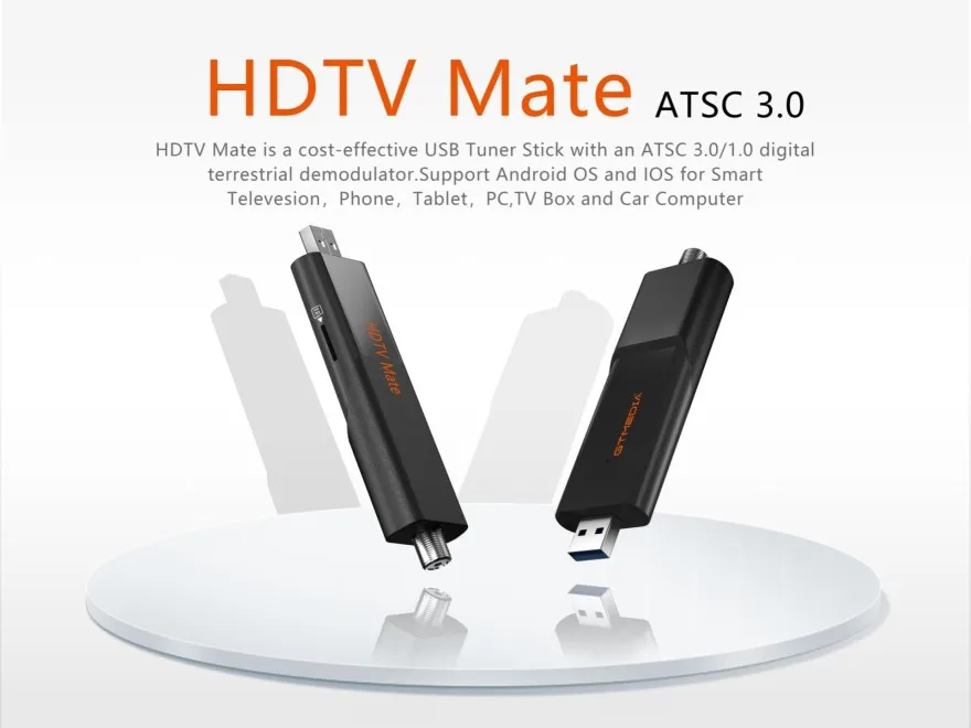 New HDTV Mate USB Tuner Stick ATSC3.0 ATSC1.0 Digital Terrestrial Signal Receiver Android 9.0+ HDTVPlayer APP DVR Recording