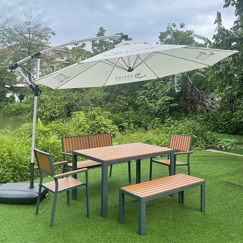 

Simple outdoor leisure plastic wood dining table cafe bar hotel public places tables and chairs waterproof sunscreen chairs