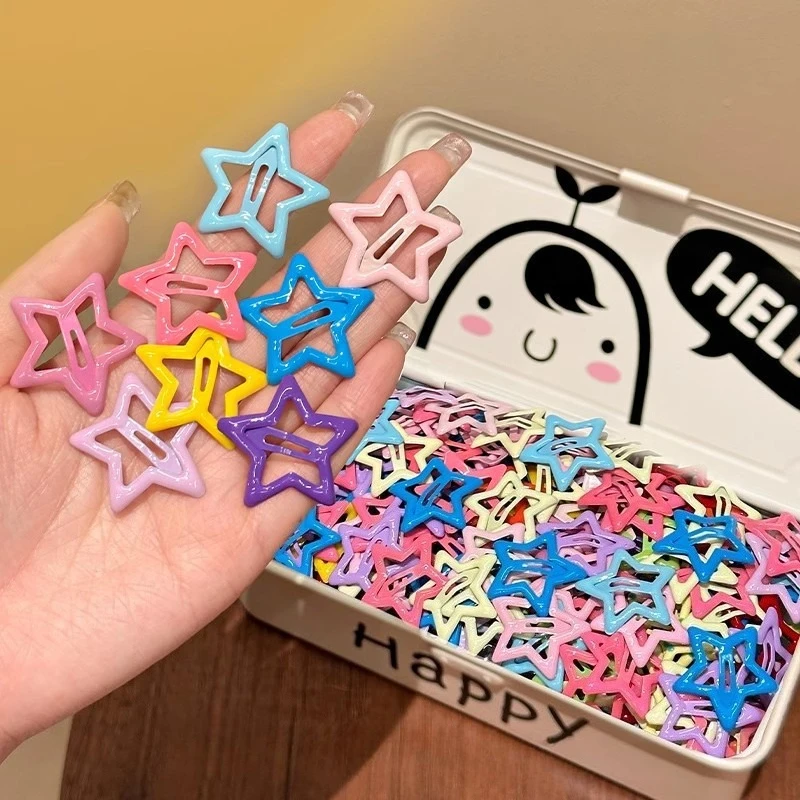 30/50/100 Stück Zufällige Bunte Stern-Haarspangen Rutschfeste Niedliche Einfache Metall-Haarklammern Kinder-Kopfschmuck Mädchen-Haaraccessoires – Detail 4