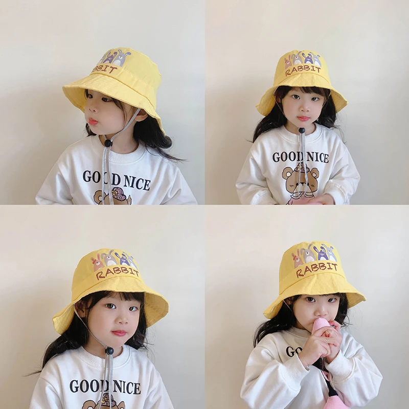 

Kids Spring & Summer Bunny Pattern Panama Hats with String, Toddler Outgoing Bucket Caps, Sunblock Hats, Child Fisherman Hat