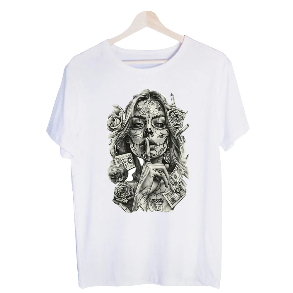 Men's Sugar Skull Graphic Tee, Short Sleeve Crew Neck T-Shirt for Streetwear and Casual Outfits