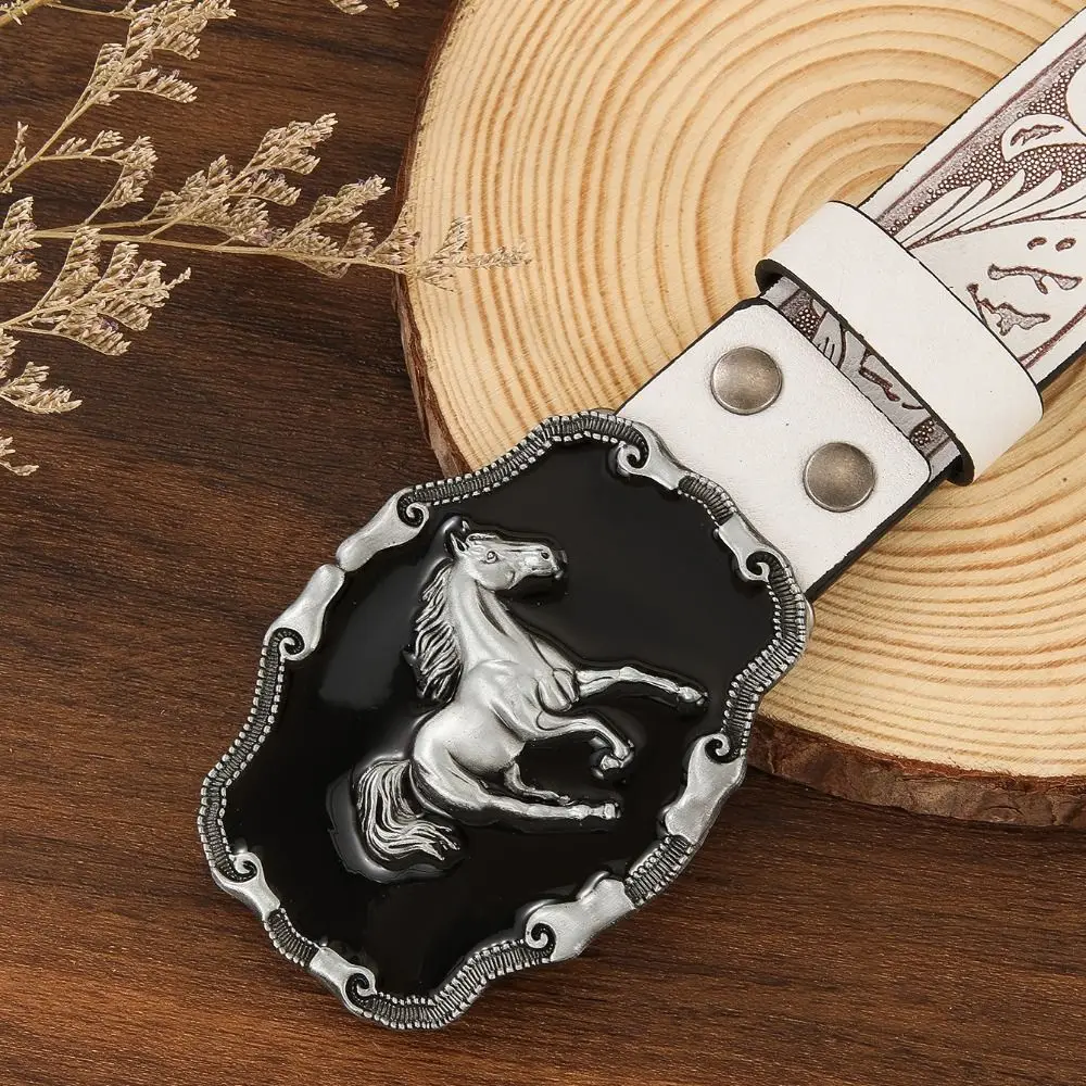 Fashion Running Horse Buckle Western Cowboy Belt Luxury Design Trendy Brand Cowboy Waist Belt Floral Embossed Belt For Men Woman