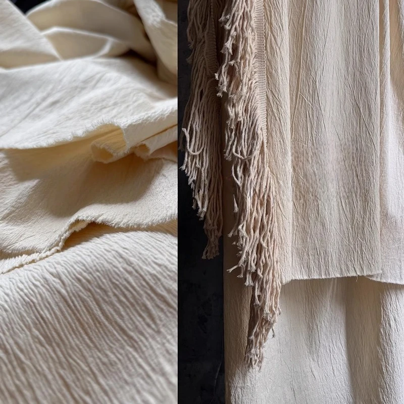 

Beige Elastic Striped Fabric Make Wrinkled Clothing Curtains Tablecloths Background Fabrics for Diy Sewing Cloth Material