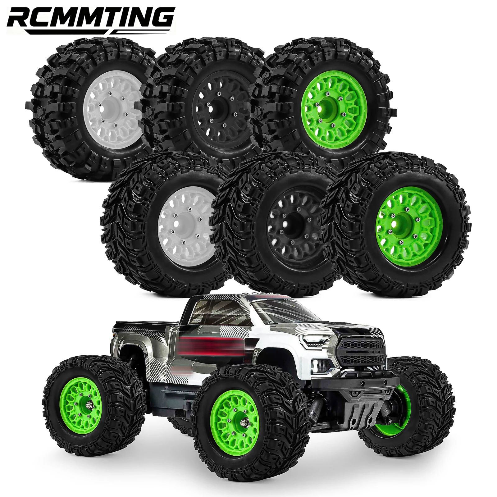 RCMMTING 4pcs RC Truck Tire & Plastic Wheels with 12/14/17mm Hex for ARRMA 1/10 Big Rock Granite Vortek Stampede Rustler Hoss