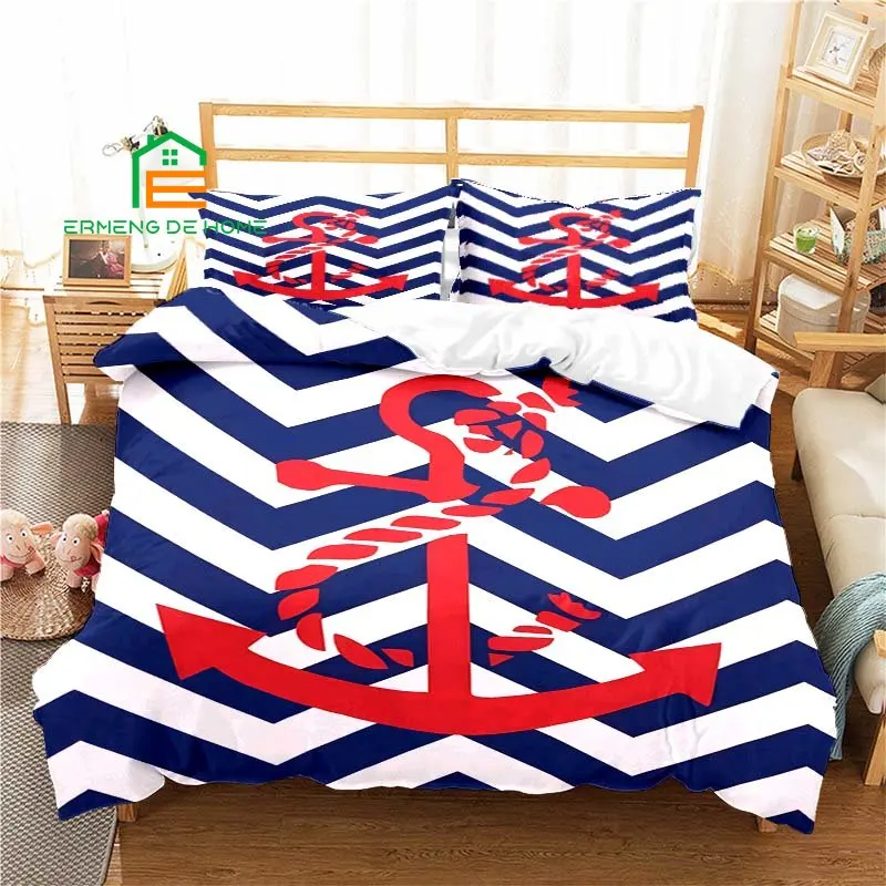 Nautical Anchor Pattern Duvet Cover Set Bedding for Aldult Kids Bed Set Game Quilt Cover Comforter Cover Bedding Set