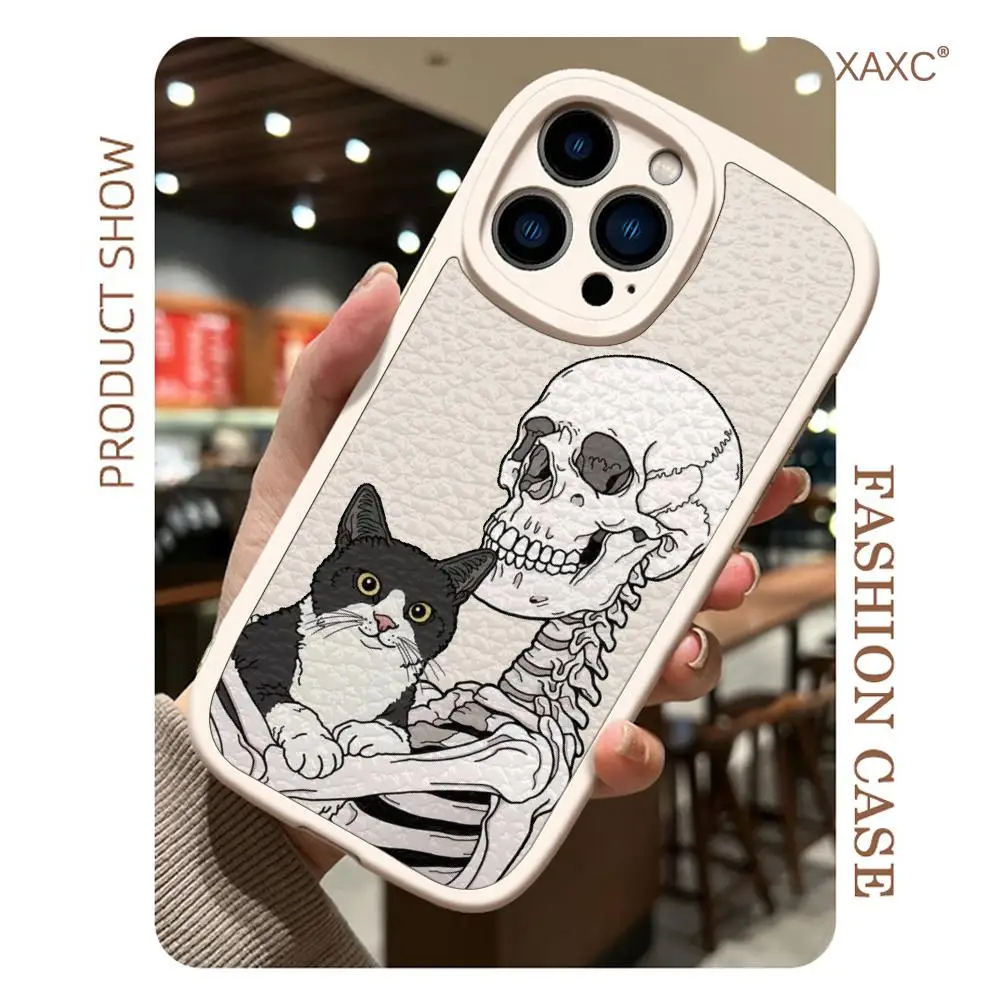 Design stylish skull and cat dog Phone Case For Iphone15 Pro Max 14 Plus 11 13 12 X Xr Xs 7 8 Puls Woman Lambskin Silicone Cover