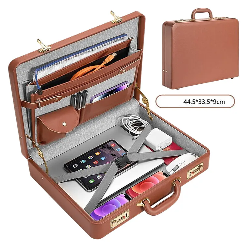 Professional PU Leather Business Briefcase Multifunctional Laptop Bag with Multiple Compartments, Document Organizer for Office