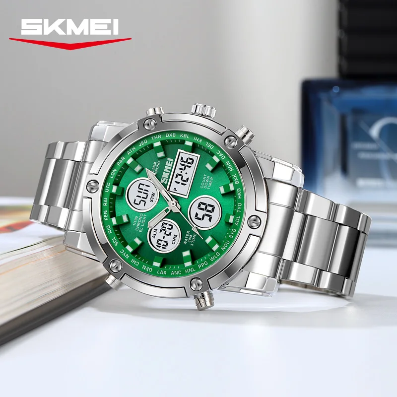 SKMEI 2556 Electronic Watch Dual Display Multi Function Countdown Digital Watch Luxury Clock reloj hombre Elegant Business Men's