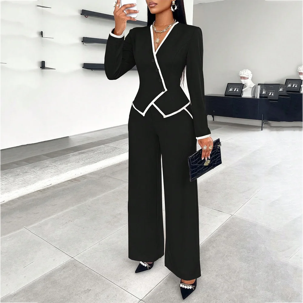 

Luxury Women's Suits with White Border Single Breasted Incline Unique Design Tailor-Made Outfits Elegant Female Suit Set