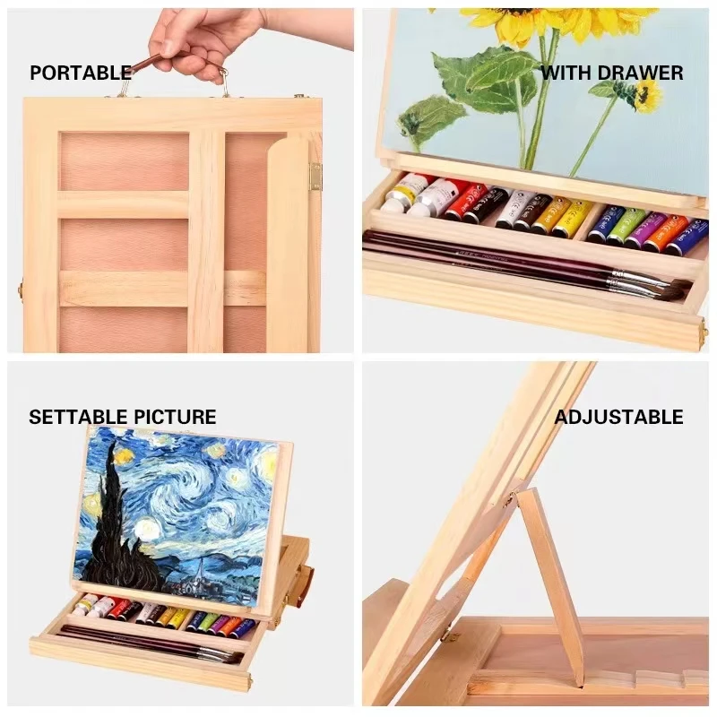 Desktop Drawer Type Oil Painting Frame Wooden Painting Panel Foldable Portable Desktop Oil Painting Box Desktop Sketch Easel