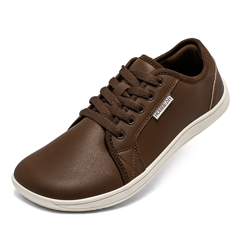 HOBIBEAR Wide Barefoot Artificial Leather Shoes for Unisex Minimalist Zero Drop Shoes Non-Slip Fashion Sneakers