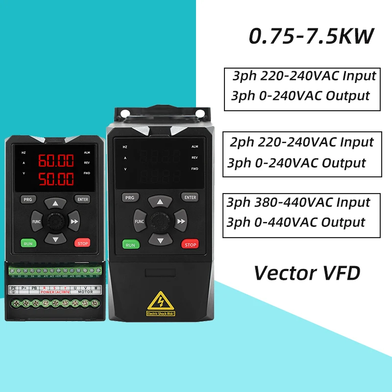 

VFD 3 Phase 220VAC Output Variable Frequency Inverter 0.75/1.5/2.2/3/4/5.5/7.5KW Frequency Drive for Motor Speed Control