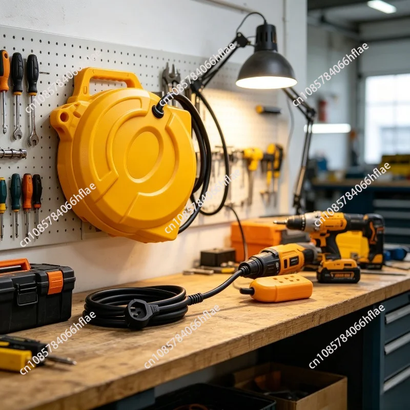 5M Automatic Retractable Power Cable Reel, 3000W Electric Wire Retractable Barrel for Power Tools Use