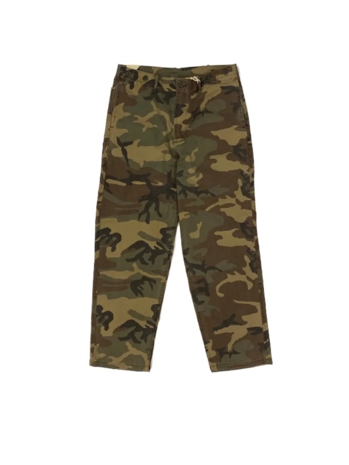 Tamanho grande primavera outono camuflagem retro de calças soltas em linha reta casual americano rua calças compridas para homem
