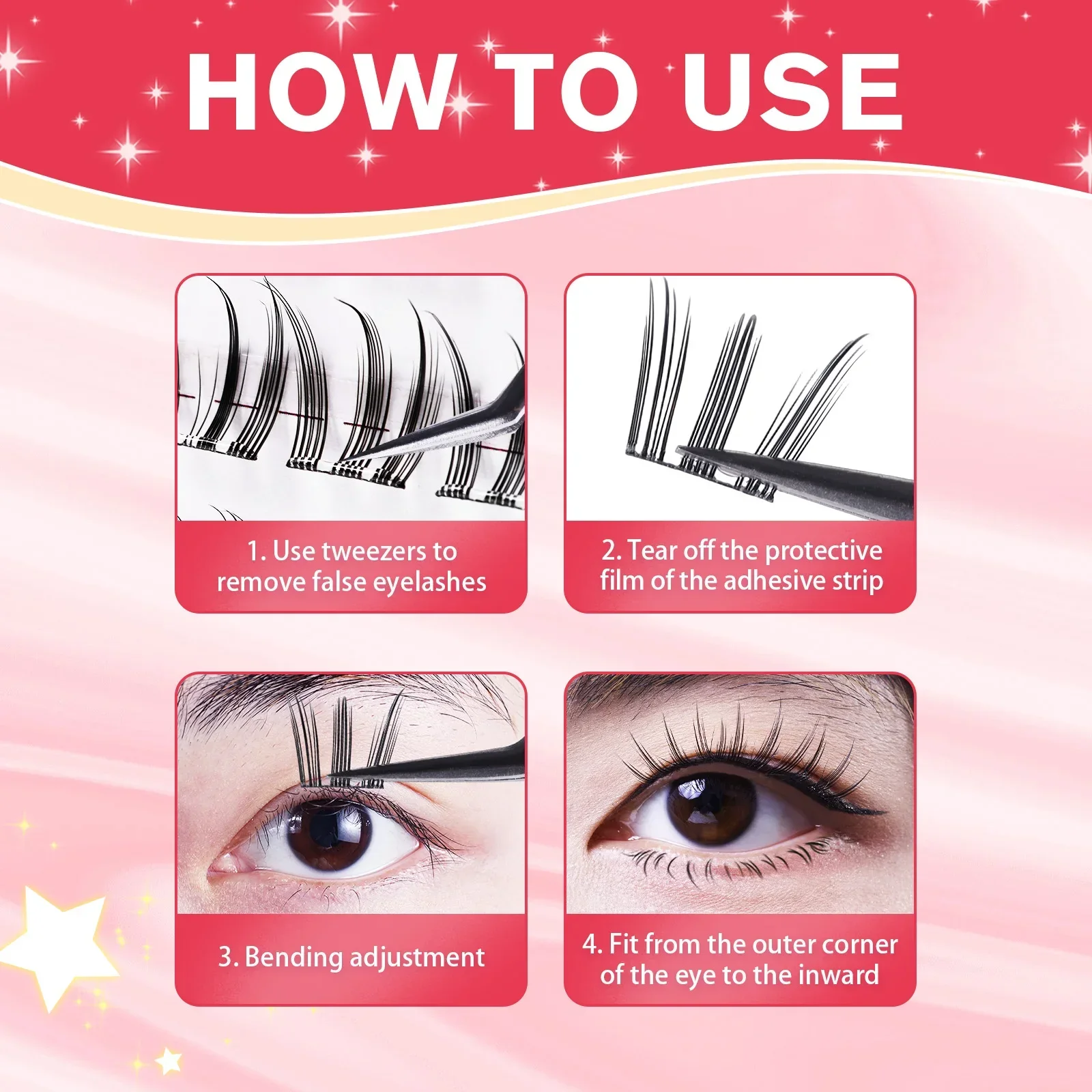 Pre-glued False Eyelashes Tweezers Set Self-Adhesive Lash Cluster Party Daily Voluminous Eyelashes Reusable for Doll Comic Style
