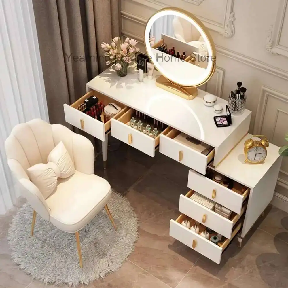 Luxury Girls Jewelery Box Dressing Table Handles Gold Leg Black Make Up Vanity Table Mirror Women Tavolo Trucco Accessories