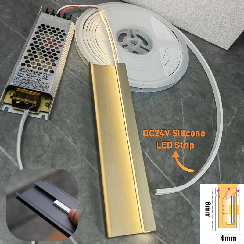 Bottom Glowing LED Skirting Line Aluminum Profile DC24V Silicone Diffuser Baseboard Channel Stair Corner Floor Decor Strip Light