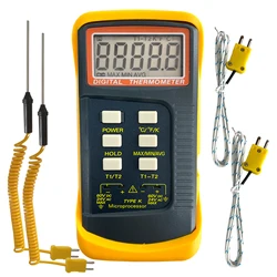 2-Channels Digital k-Type Thermometer thermocouple Temperature Meter Tester high Heat with 4 Thermocouples Probes