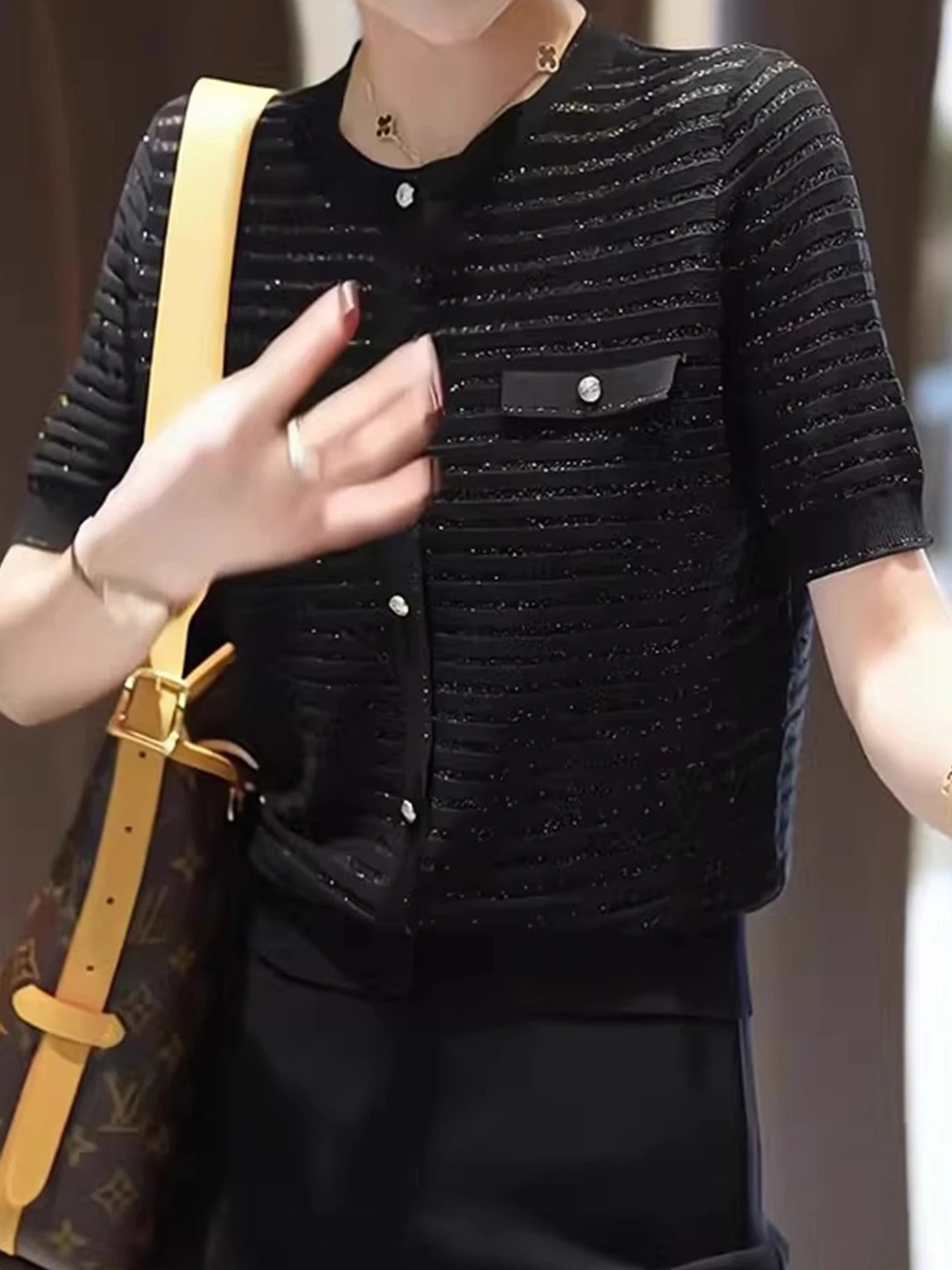 سترة مفتوحة محبوكة من الحرير الجليدي مستديرة Ne ort Sve سترة نسائية فضفاضة غير رسمية قابلة للتنفس وصديقة للبشرة صيفية #2