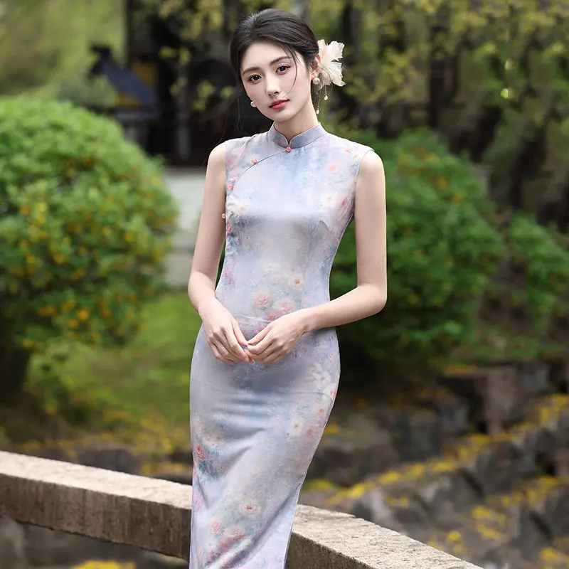 

Spring Summer Purple Sleeveless New Chinese Suzhou Long Cheongsam Improved Young Style 2026 New Female Qipao Dress