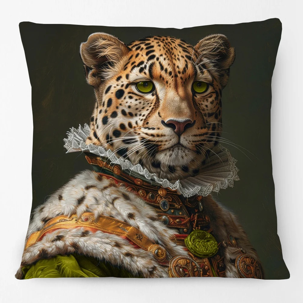 Victorian Renaissance Dog Springer Spaniel Irish Setter Cushion Cover Royal Animals Zebra Leopard Lion Print Pillow Case