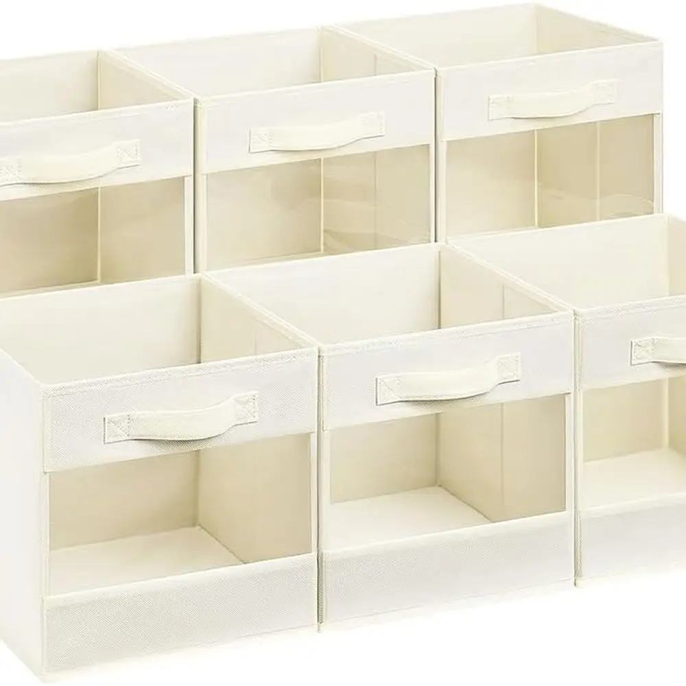 

Бежевые кубики для хранения вещей из 6 штук с окнами для шкафов, идеально подходят для организации одежды, игрушек, книг и одеял.