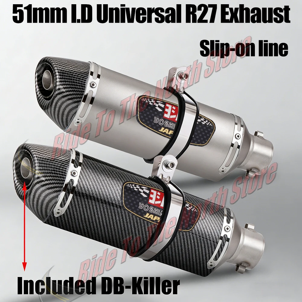 

51mm Inlet Universal R27 Motorcycle Exhaust Pipe Muffler Escape For MT07 R3 GSX250R CB400X Ninja400 Etc yoshi Exhaust Tail Pipe
