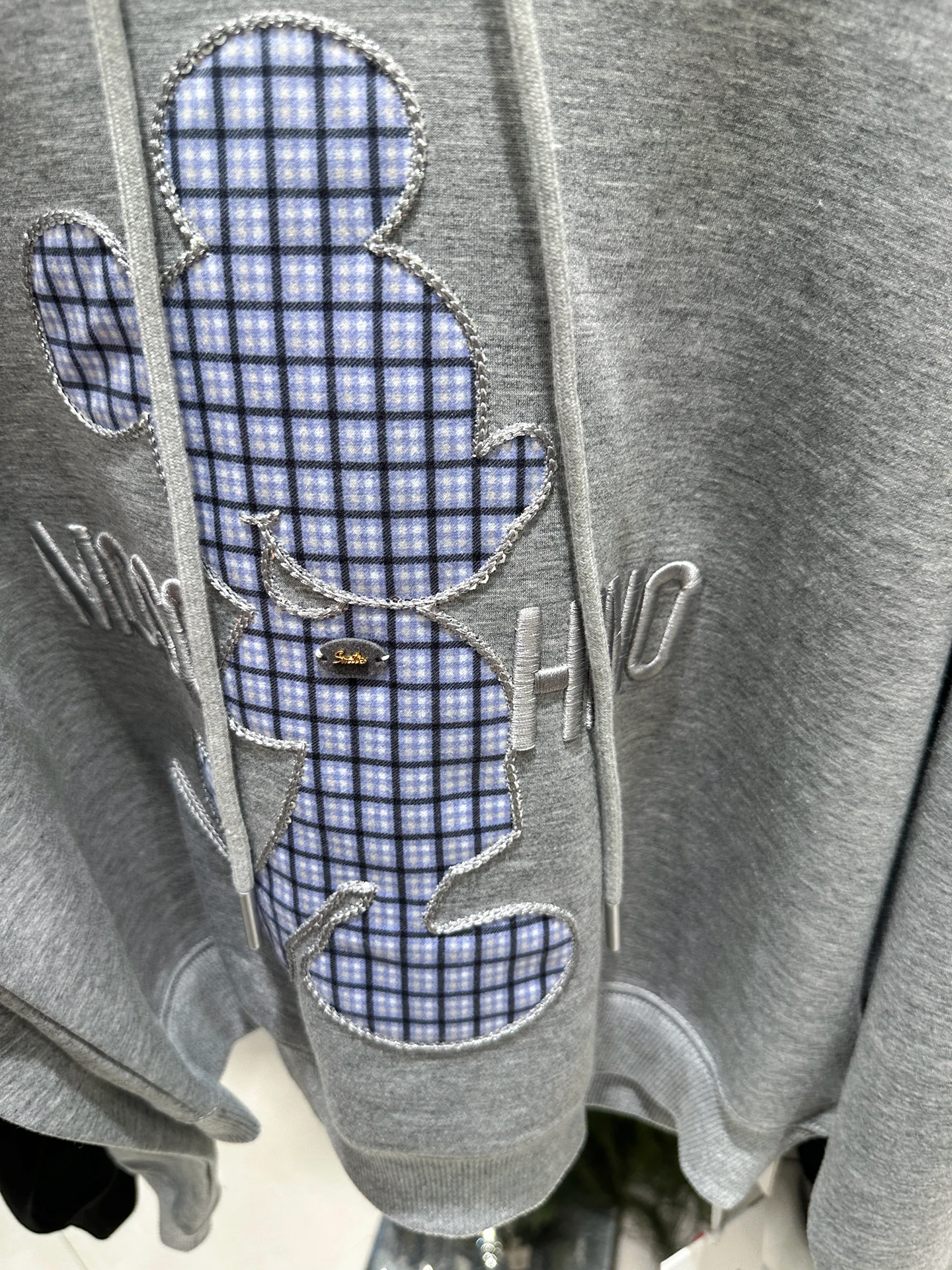 2025 Autumn European Cartoon Plaid Patch Embroidery Cartoon Sweatshirt High Street American Casual Loose Hoodie Jacket