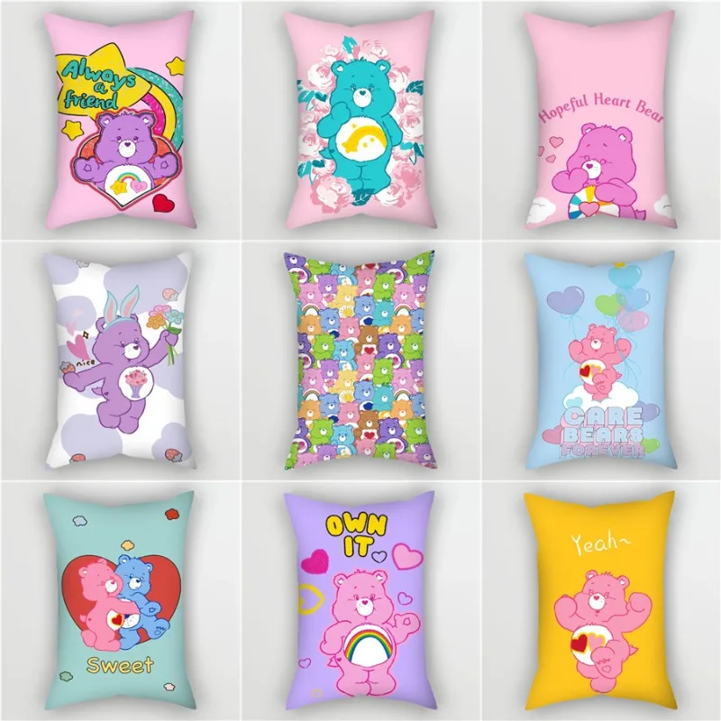 Miniso Care Bears Cute Cartoon Rainbow Bear Rectangular Lumbar Pillow Sofa Bedside Decoration Room Back Cushion Lumbar Pillow