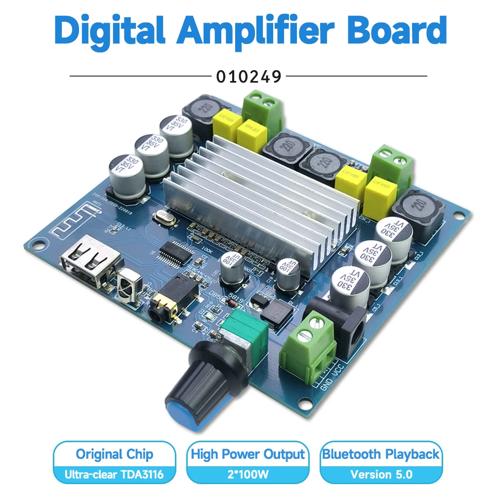 TPA3116 Bluetooth Verstärker Bord BT5.0 Digital Dual-Kanal 2*100W High Power Sound Audio Verstärker Modul USB AUX Eingang – Detail 1
