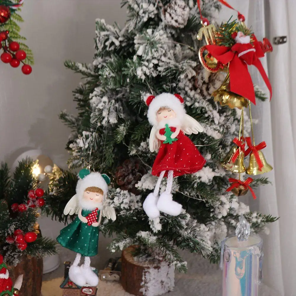 Decorative Red Green Christmas Elf Doll Cute Hanging Xmas Tree Hanging Angel Pendants Plush Red/Green Christmas Angel Plush Doll