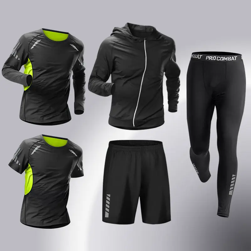 Men Five Piece Sports Set Hoodie Jacket Tops Pants Shorts For Running Basketball Cycling Fitness Training view 5