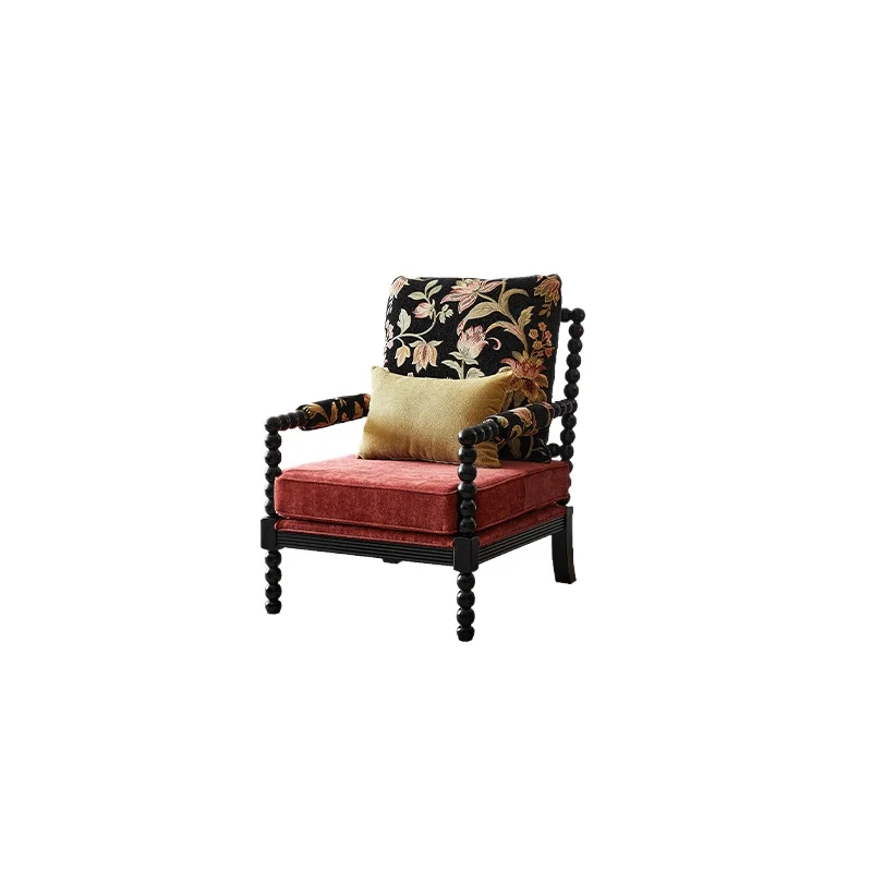 French black pearl chair retro high-end solid wood single sofa living room leisure stool tiger chair