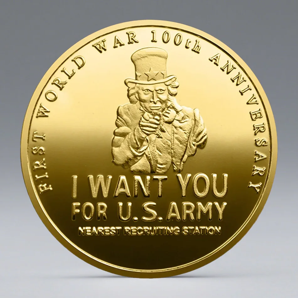 Uncle Sam's Patriotic Gold Plated Commemorative Coin U.S. Army World War 100th Anniversary Collection Coin