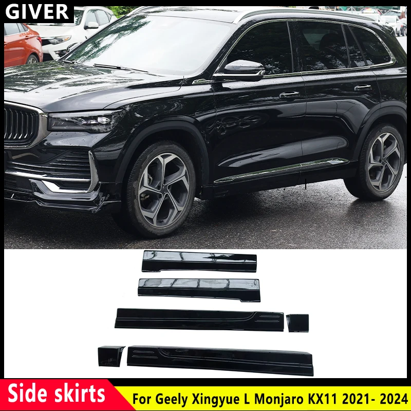 Painéis basculantes, pára-choques de spoiler, kit corporal, acessórios de saias laterais do carro, Geely KX11, Xingyue L, Monjaro, 4 peças, 2021-2023